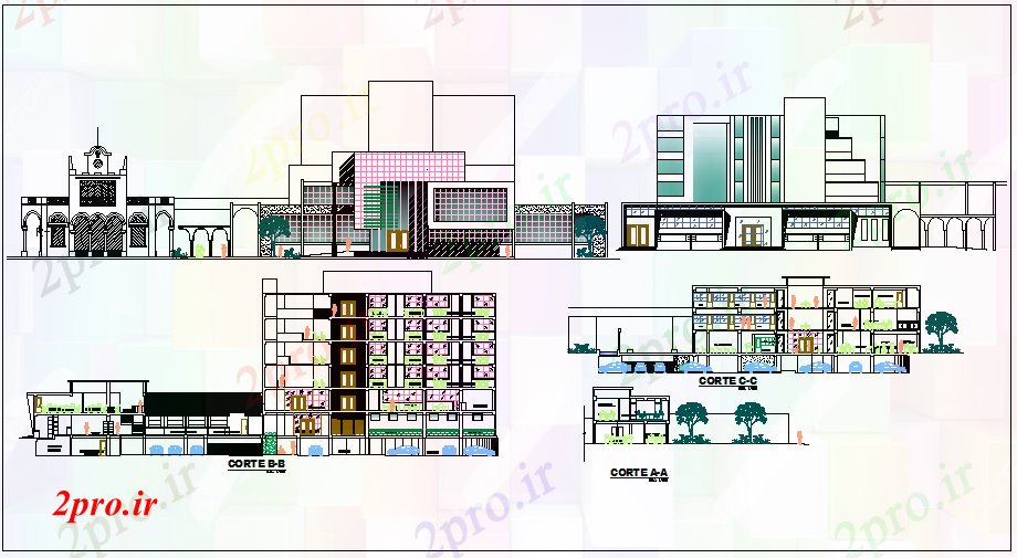 دانلود نقشه ساختمان اداری - تجاری - صنعتی متفاوت بخش محور ساختمان شهرداری 77 در 87 متر (کد67867)