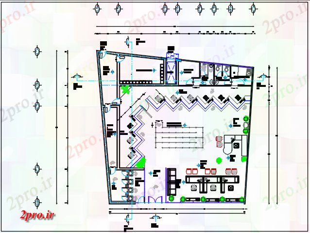 دانلود نقشه ساختمان اداری - تجاری - صنعتی ساختمان اداری مرکز خط طرحی جزئیات 18 در 19 متر (کد67899)