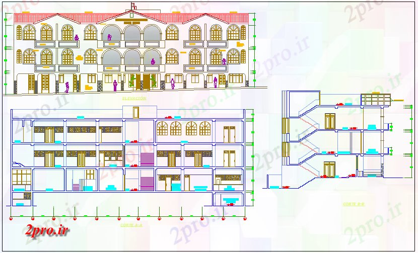 دانلود نقشه ساختمان دولتی ، سازمانی شهرداری ساخت نما و بخش 16 در 38 متر (کد67919)