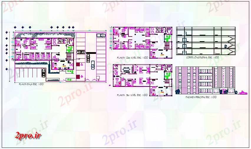 دانلود نقشه ساختمان اداری - تجاری - صنعتی بخش و طرحی طبقه از ساختمان اداری 17 در 32 متر (کد67934)