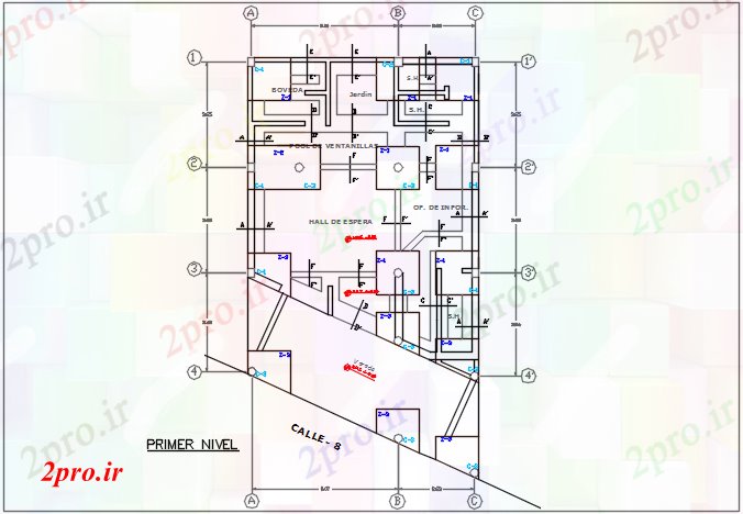 دانلود نقشه ساختمان اداری - تجاری - صنعتی طرحی خط مرکز در طرحی جزئیات (کد67943)