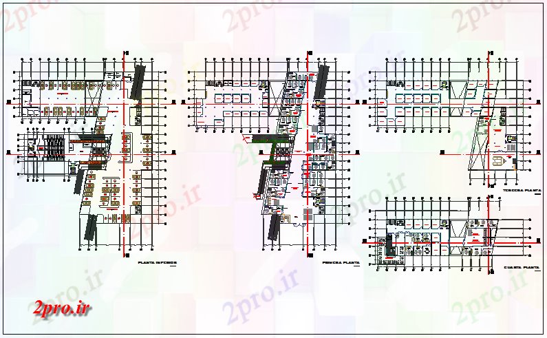 دانلود نقشه ساختمان اداری - تجاری - صنعتی طرحی طبقه از ساختمان اداره 50 در 75 متر (کد67953)