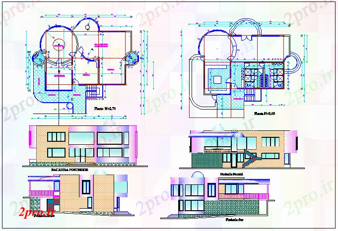 دانلود نقشه ساختمان اداری - تجاری - صنعتی ساختمان جزئیات طرحی و نما طرحی جزئیات 23 در 33 متر (کد67954)