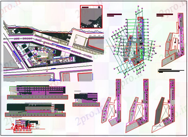 دانلود نقشه ساختمان اداری - تجاری - صنعتی طرحی خط مرکز در طرحی تجاری و نما طرحی جزئیات 47 در 72 متر (کد67961)