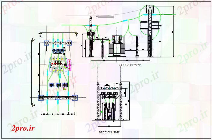 دانلود نقشه معماری طرحی جزئیات برج برق و بخش جزئیات (کد67979)