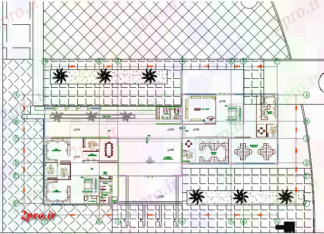 دانلود نقشه شرکت ، دفتر کار ، سازمان ، ادارهمحوطه سازی جزئیات ساختار، دفتر مرکز اداری 25 در 56 متر (کد68009)