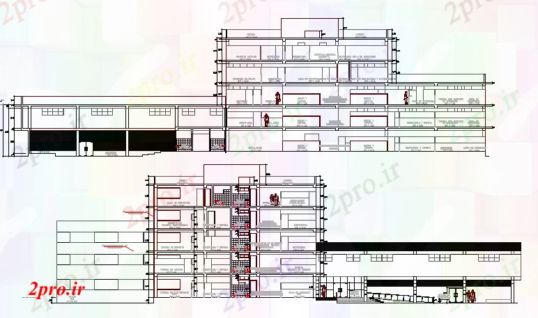 دانلود نقشه ساختمان اداری - تجاری - صنعتی دفتر مدیریت ساخت جلو و عقب جزئیات مقطعی  (کد68031)