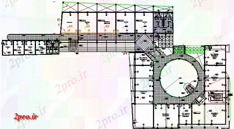 دانلود نقشه ساختمان اداری - تجاری - صنعتی طبقه سوم طراحی معماری ساختمان اداری (کد68062)