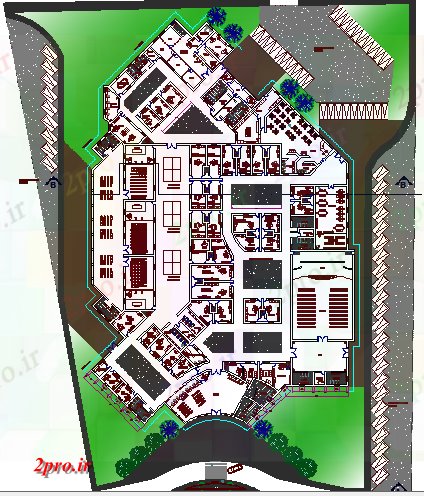 دانلود نقشه ساختمان دولتی ، سازمانی محوطه سازی با جزئیات ساختار دفتر قوه قضائیه از شهرستان 80 در 115 متر (کد68072)