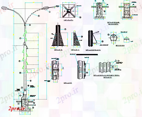 دانلود نقشه معماری جزئیات نصب و راه اندازی برق خیابان قطب نور (کد68117)