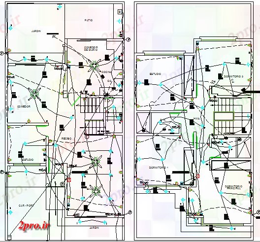 دانلود نقشه معماری دو سطح جزئیات طرحی سیم کشی نمودار (کد68118)