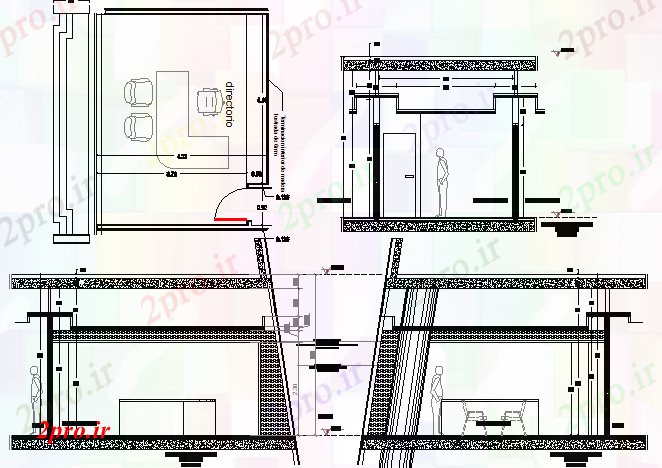 دانلود نقشه شرکت ، دفتر کار ، سازمان ، ادارهبرش مقطعی دفتر خدمات شرکت 15 در 25 متر (کد68123)