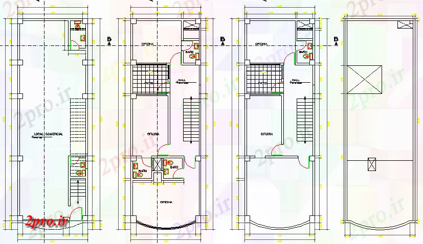 دانلود نقشه ساختمان اداری - تجاری - صنعتی طراحی کف از دفتر چند کفپوش ساخت 5 در 14 متر (کد68126)
