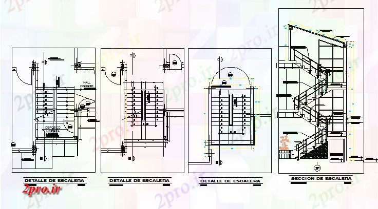 دانلود نقشه جزئیات ساخت و ساز راه پله نرده توسعه جزئیات مقطعی  (کد68172)