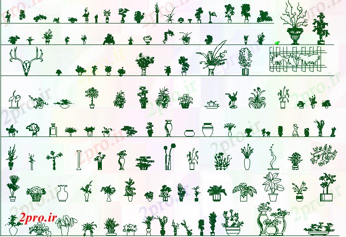دانلود نقشه باغ بلوک های گیاهی متداول دکوراسیون باغ  (کد68183)