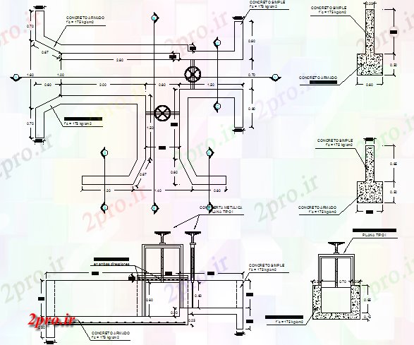 دانلود نقشه جزئیات ساخت و ساز آبیاری کانال ساخت و ساز بتنی جزئیات دروازه جزئیات  (کد68203)