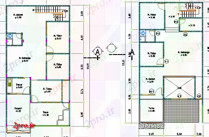 دانلود نقشه مسکونی ، ویلایی ، آپارتمان دو سطح طرحی طبقه مسکن جزئیات 8 در 15 متر (کد68212)