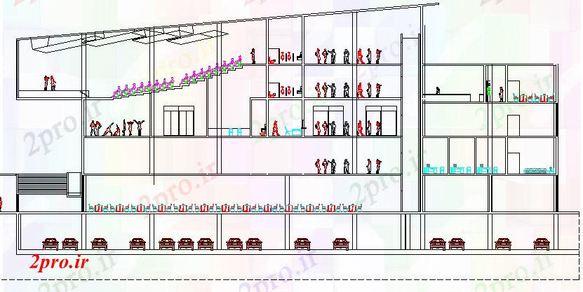 دانلود نقشه هتل - رستوران - اقامتگاه بازگشت مقطعی از پنج ستاره هتل 56 در 61 متر (کد68244)