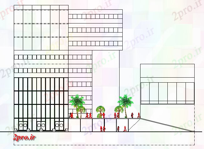 دانلود نقشه هتل - رستوران - اقامتگاه  نما مقابل چند طبقه پنج ستاره هتل جزئیات  (کد68246)