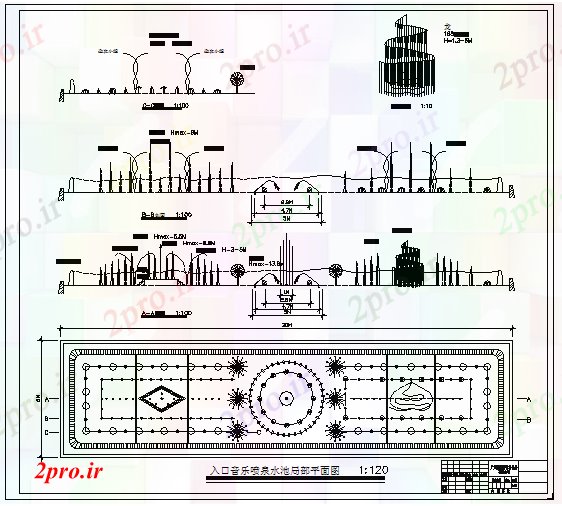 دانلود نقشه جزئیات ساخت و ساز ورودی موسیقی چشمه طرحی طبقه جزئی (کد68284)