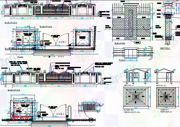 دانلود نقشه جزئیات معماری دیوار مرزی از اصلی پروژه معماری دروازه جزئیات (کد68296)