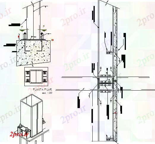 دانلود نقشه جزئیات ساخت و ساز نمای تفصیلی سازنده از سه سطح قاب فولاد (کد68303)