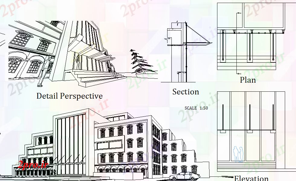 دانلود نقشه سه بعدی ساختمان مرتفعدیدگاه، جزئیات مقطعی از یک ساختمان (کد68358)
