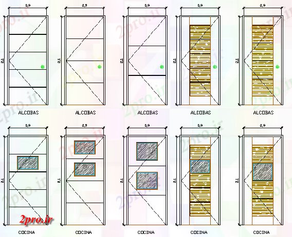 دانلود نقشه درب و پنجره سنتی و مدرن طراحی درب جزئیات (کد68364)