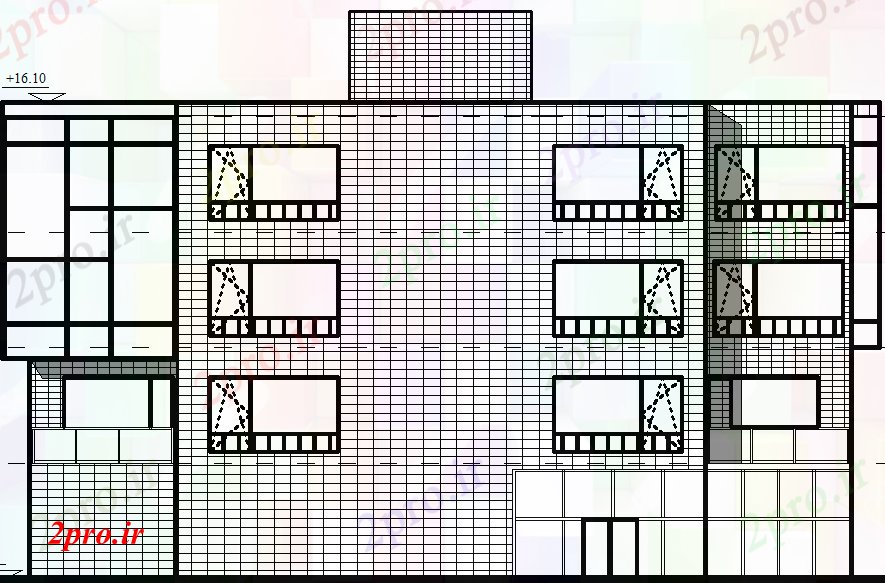 دانلود نقشه ساختمان مرتفعنما ساختمان اداری 3 طبقه 23 در 30 متر (کد68383)