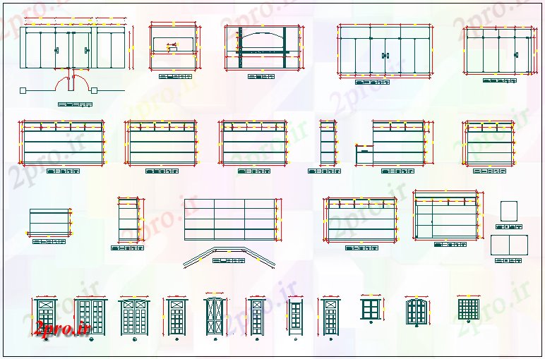 دانلود نقشه درب و پنجره انواع نما درب و بخش 21 در 22 متر (کد68387)