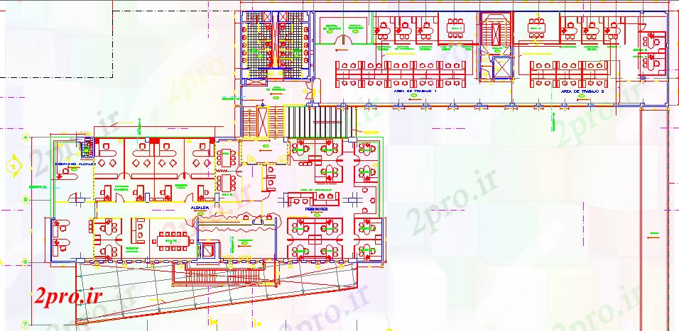 دانلود نقشه ساختمان اداری - تجاری - صنعتی دفتر بزرگ اتاق ملاقات، اتاق کنفرانس 30 در 71 متر (کد68408)