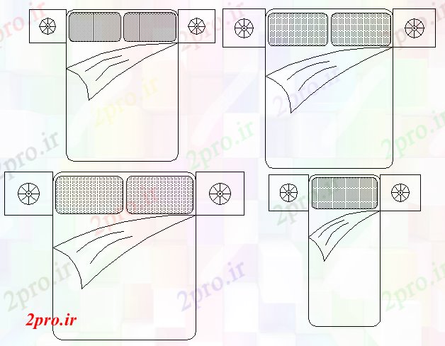 دانلود نقشه بلوک مبلمان بلوک های مبلمان متداول تخت   (کد68426)