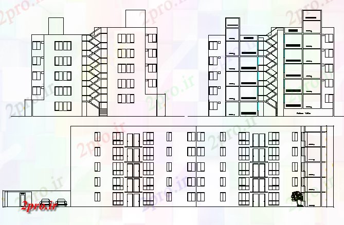 دانلود نقشه مسکونی  ، ویلایی ، آپارتمان  نما کامل و جزئیات مقطعی از چند طبقه ساختمان های مسکونی (کد68452)