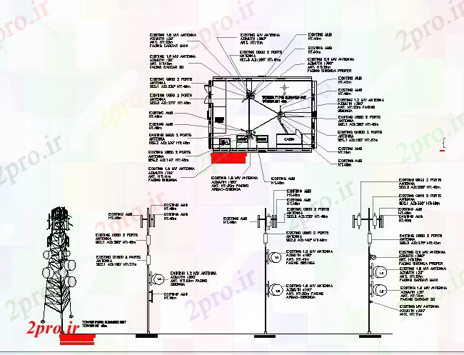 دانلود نقشه معماری برج برقی با نمای سه پا و کابین (کد68472)