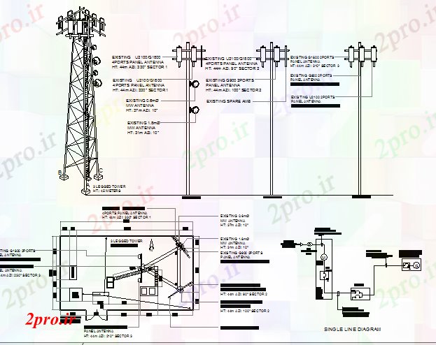 دانلود نقشه معماری نصب و راه اندازی برق از سه برج پا   (کد68492)