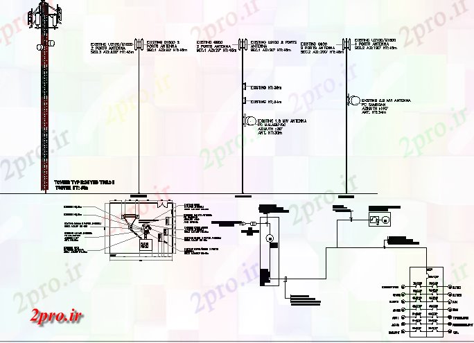 دانلود نقشه معماری تلفن سه برج پا نصب و راه اندازی برق جزئیات (کد68494)
