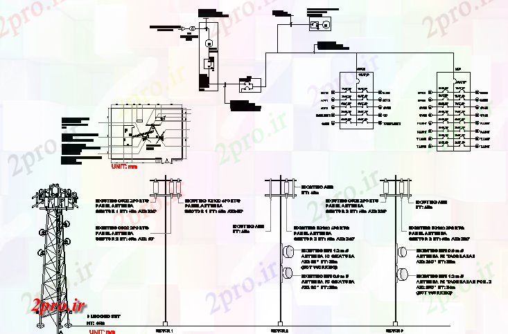 دانلود نقشه معماری جزئیات کامل جزئیات نصب و راه اندازی برق برج از نوکروشن منطقه (کد68501)