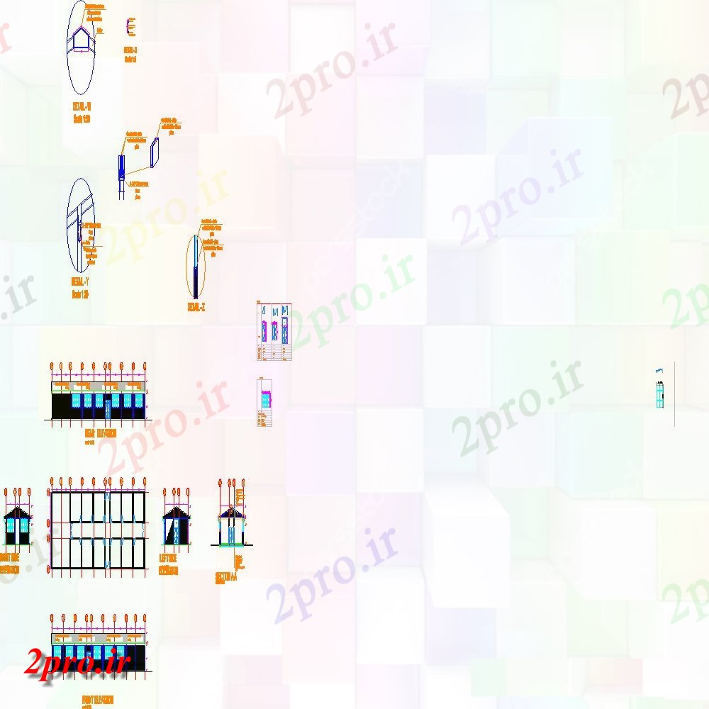 دانلود نقشه مسکونی  ، ویلایی ، آپارتمان  نما سمت چپ و نما سمت ر و بخش A-A '  جزئیات (کد68512)