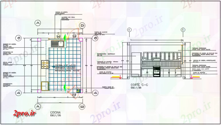 دانلود نقشه آشپزخانه آشپزخانه طرحی و نما طرحی جزئیات (کد68528)