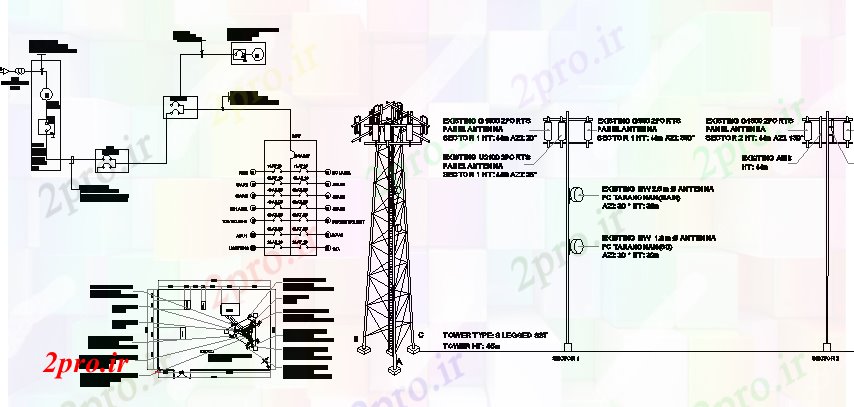 دانلود نقشه معماری جزئیات  از سه پا برج برق نصب و راه اندازی (کد68529)