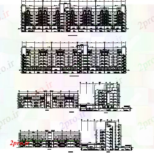 دانلود نقشه مسکونی  ، ویلایی ، آپارتمان  همه نما و مقطعی جزئیات طرفه مسکن چند خانواده ساخت (کد68536)