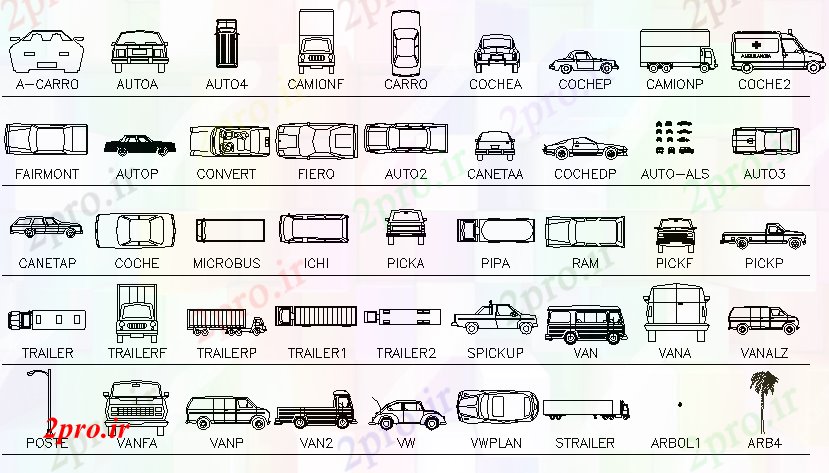 دانلود نقشه بلوک وسایل نقلیه مشترک و بلوک های متعدد طراحی خودرو (کد68553)