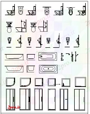 دانلود نقشه تجهیزات بهداشتی بهداشتی و درب توالت بلوک طراحی جزئیات  (کد68560)