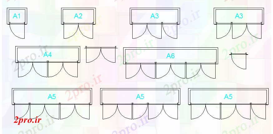 دانلود نقشه جزئیات طراحی در و پنجره  ترکیبی از درب و چهارچوب برای تشکیل کابینه (کد68568)