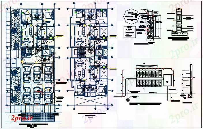 دانلود نقشه معماری طرحی انبار برق و طبقه همکف طرحی برق جزئیات  جزئیات (کد68603)