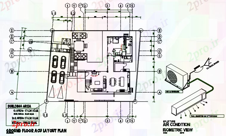 دانلود نقشه معماری طرحی AC در زمین طرحی طبقه جزئیات (کد68618)