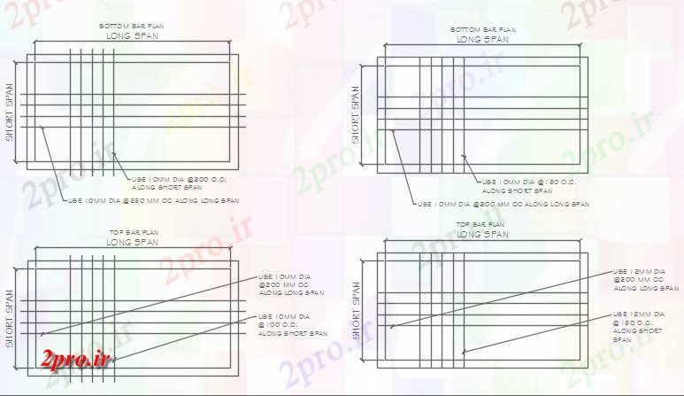 دانلود نقشه جزئیات ساخت و ساز تقویت دهانه های طولانی و کوتاه جزئیات (کد68628)