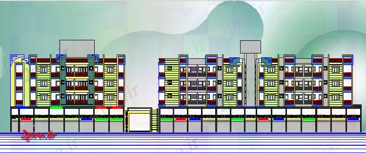 دانلود نقشه مسکونی  ، ویلایی ، آپارتمان  نمای جلو و نما سمت مسکن چند خانواده ساخت (کد68642)