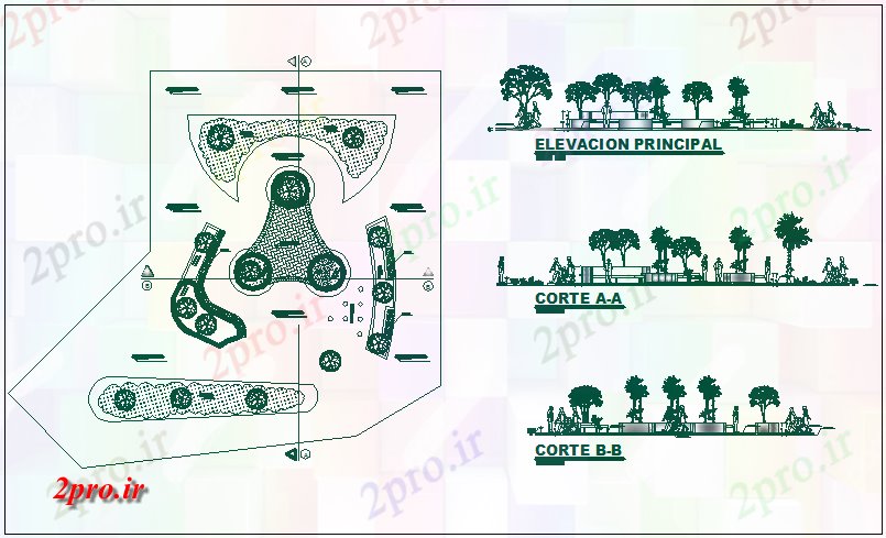 دانلود نقشه باغ مربع باغ  عمومی پروژه معماری کوچک (کد68687)