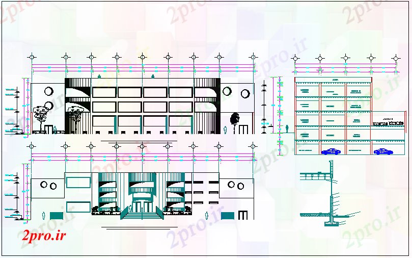 دانلود نقشه ساختمان مرتفعورودی جزئیات طراحی نما یک ساخت 17 در 51 متر (کد68697)